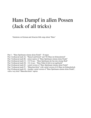Book cover for Hans Dampf in allen Possen (Jack of all tricks) for double-reed trio (oboe, cor anglais, bassoon)