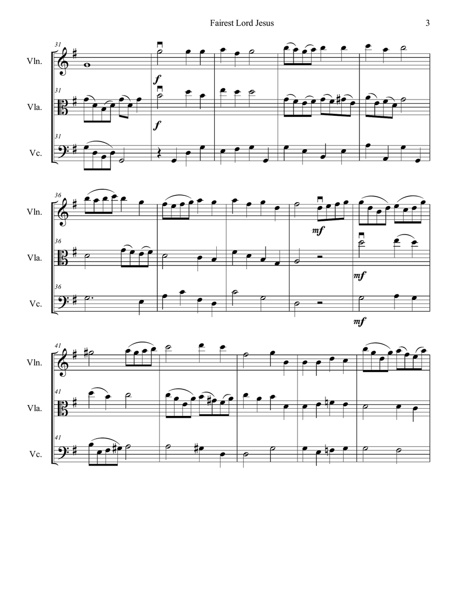 Fairest Lord Jesus String Trio scores gallery preview page 3