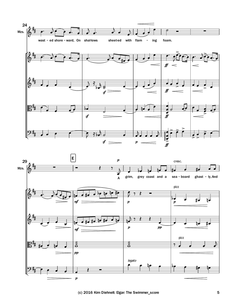 Elgar: The Swimmer from Sea Pictures (Arr. Voice and String Quartet) String Quartet scores gallery preview page 6