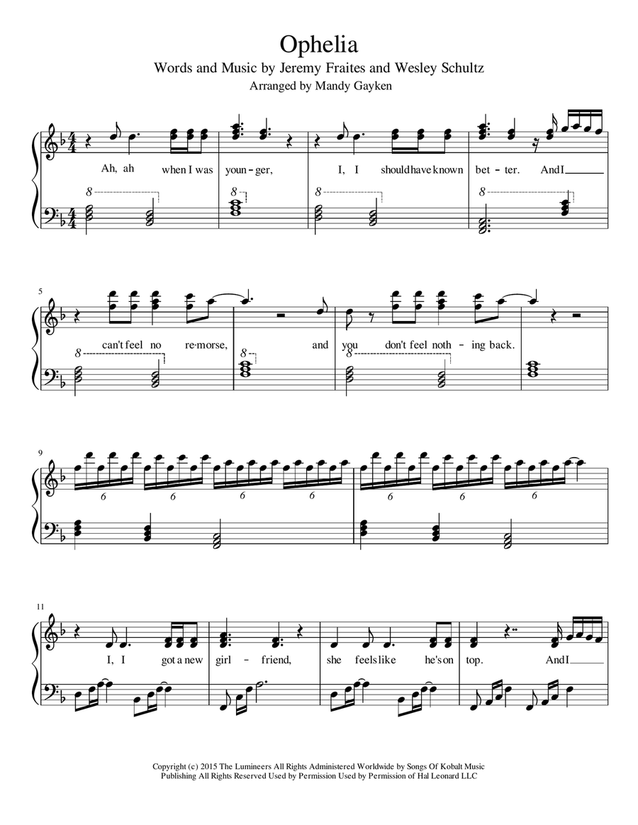 Ophelia Ophelia Piano Solo scores gallery preview page 1