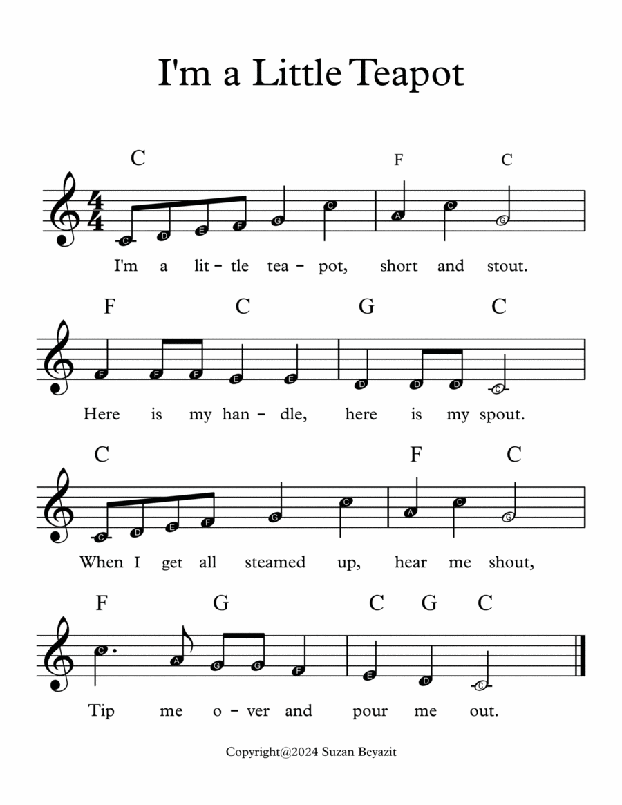 I'm a Little Teapot Easy Piano scores gallery preview page 1