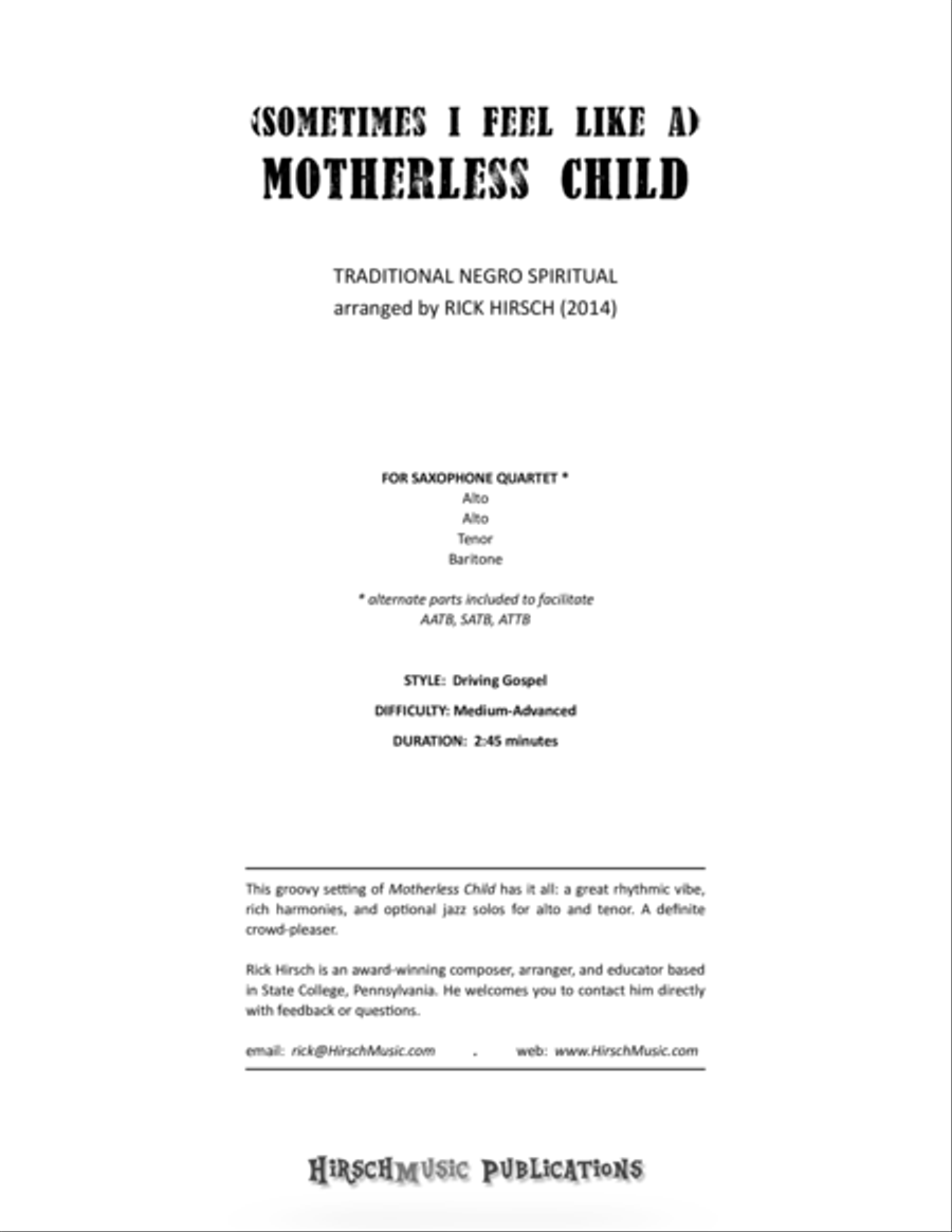(Sometimes I Feel Like a) Motherless Child Woodwind Quartet scores gallery preview page 1
