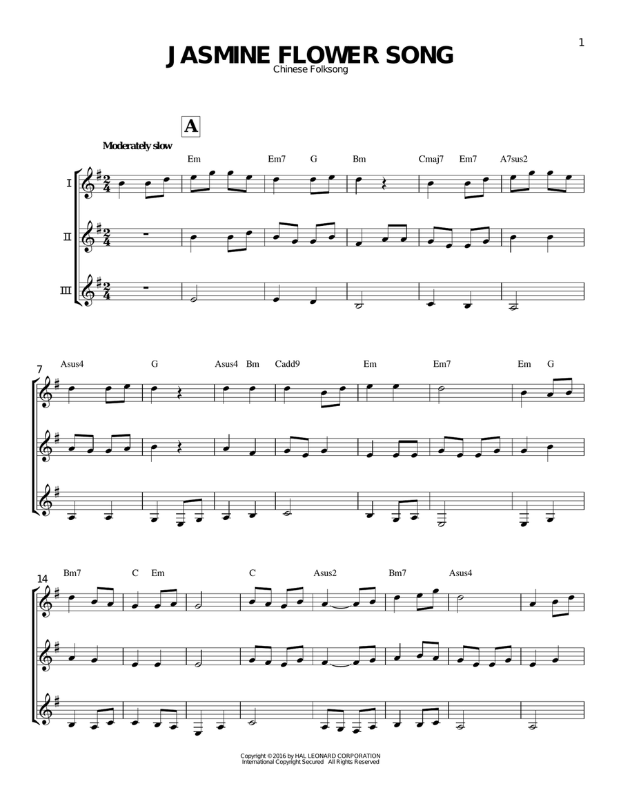 Jasmine Flower Song by Chinese Folk Song Guitar Ensemble