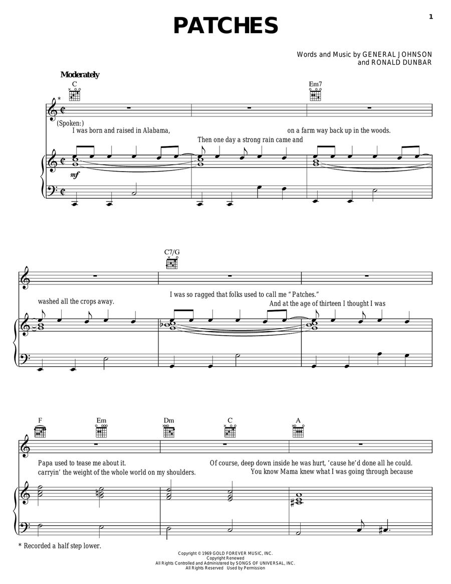 Patches Piano, Vocal, Guitar scores gallery preview page 1