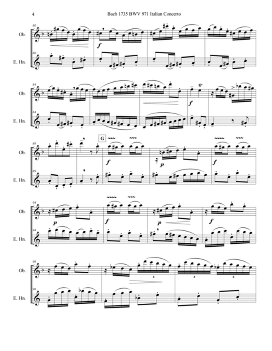 Bach 1735 BWV 971 Italian Concerto Oboe and English Horn Duet Parts and Score