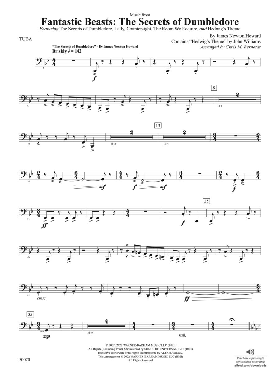Fantastic Beasts: The Secrets of Dumbledore: Tuba Concert Band scores gallery preview page 1