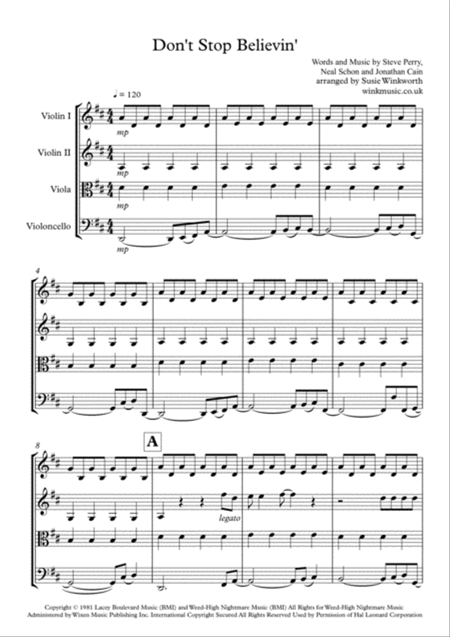 Don't Stop Believin' String Quartet scores gallery preview page 1