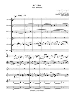 Recordare (from "Requiem") (F) (String Sextet - 5 Violins, 1 Bass)