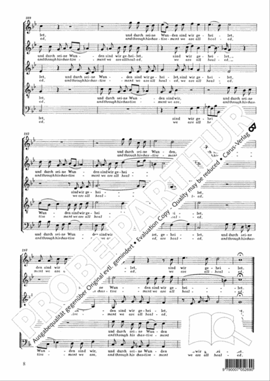 Behold, he carried all our sorrows (Furwahr, er trug unsere Krankheit) SSATB scores gallery preview page 9