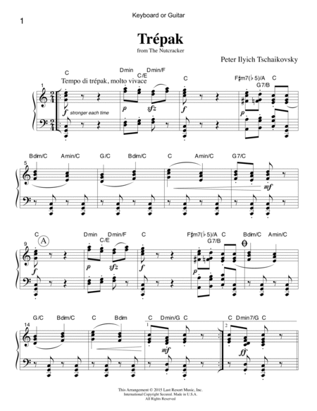 Trepak from The Nutcracker for Piano Trio (Violin, Cello, Piano) Set of 3 Parts