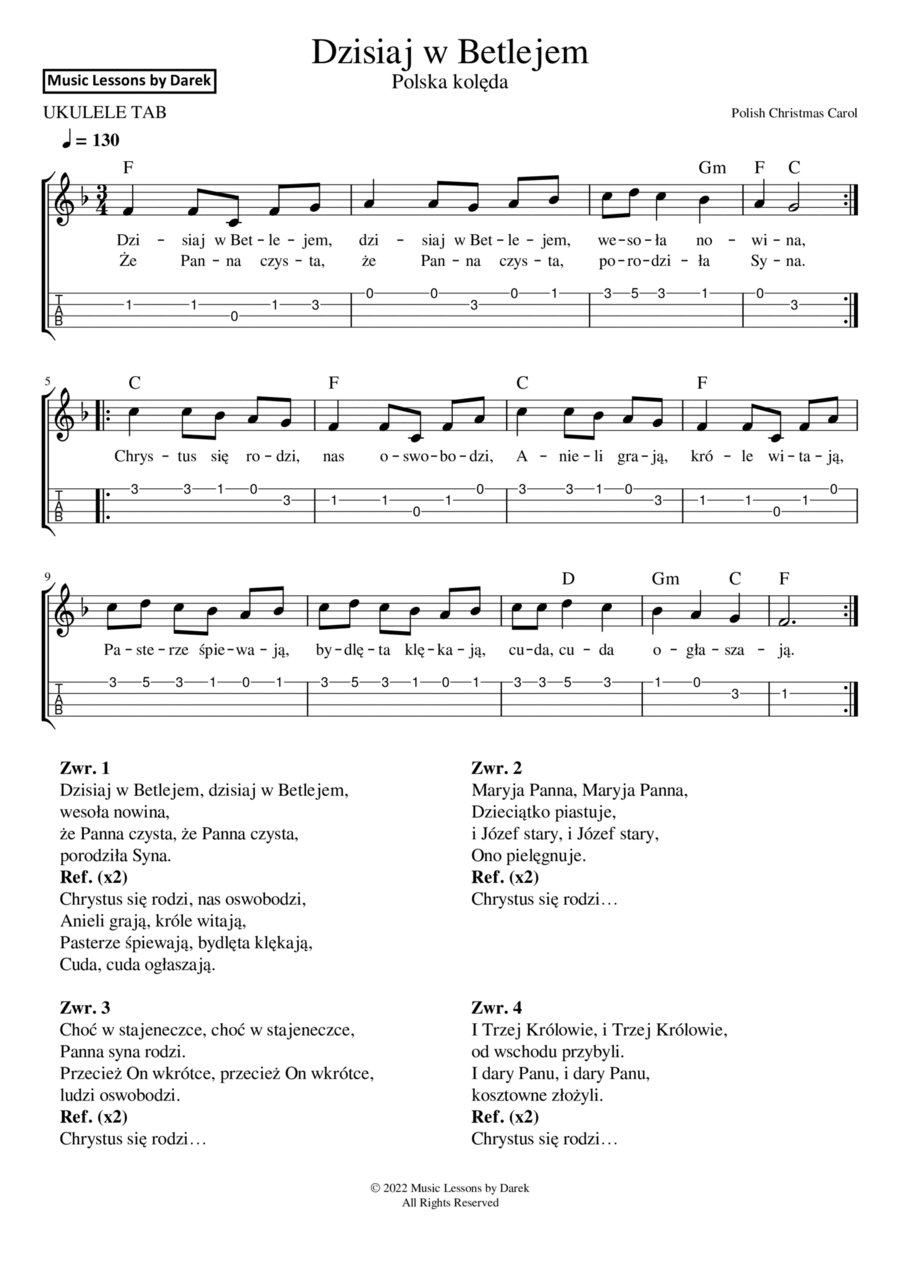 Dzisiaj w Betlejem (Polish Christmas Carol) [UKULELE TAB] Ukulele scores gallery preview page 1