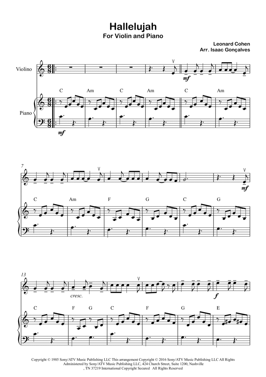 Hallelujah String Duet scores gallery preview page 1