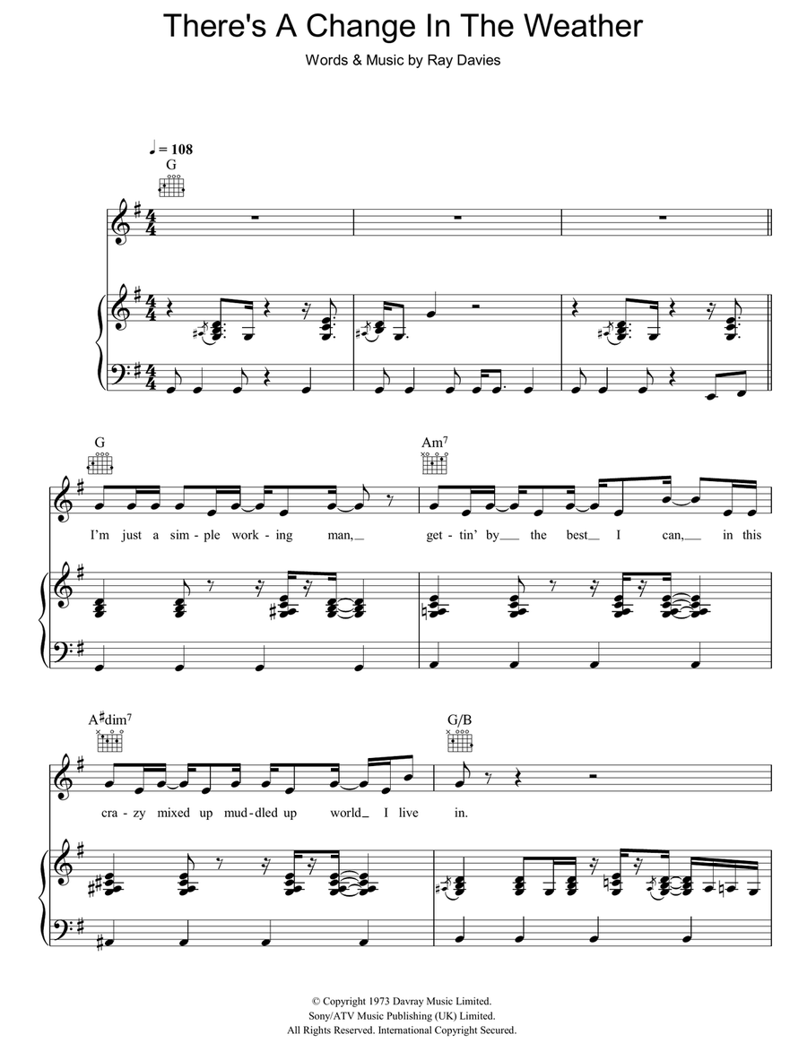 There's A Change In The Weather Piano, Vocal, Guitar scores gallery preview page 1