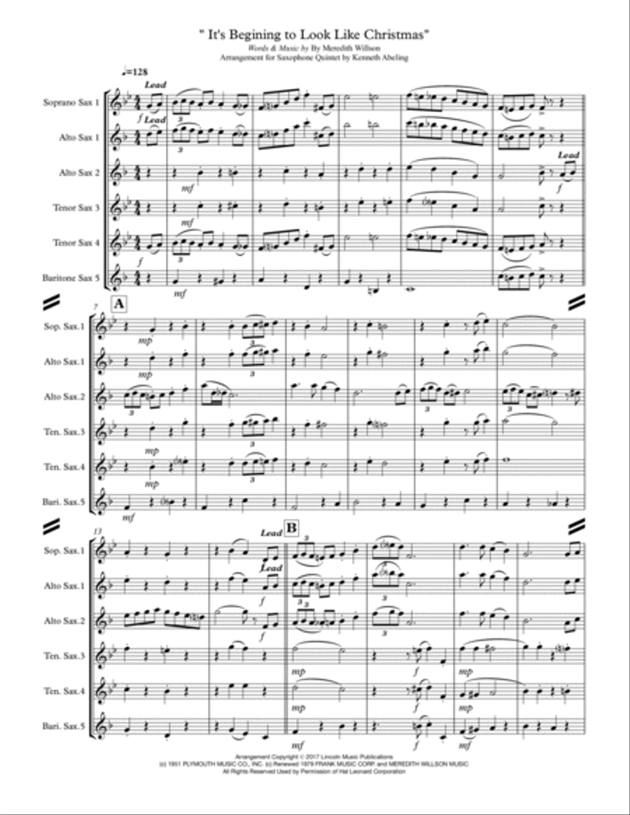 It's Beginning To Look Like Christmas Saxophone Quintet scores gallery preview page 2