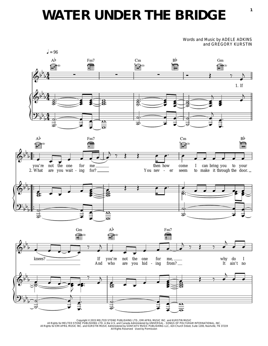 Water Under The Bridge Water Under The Bridge Piano, Vocal, Guitar scores gallery preview page 1