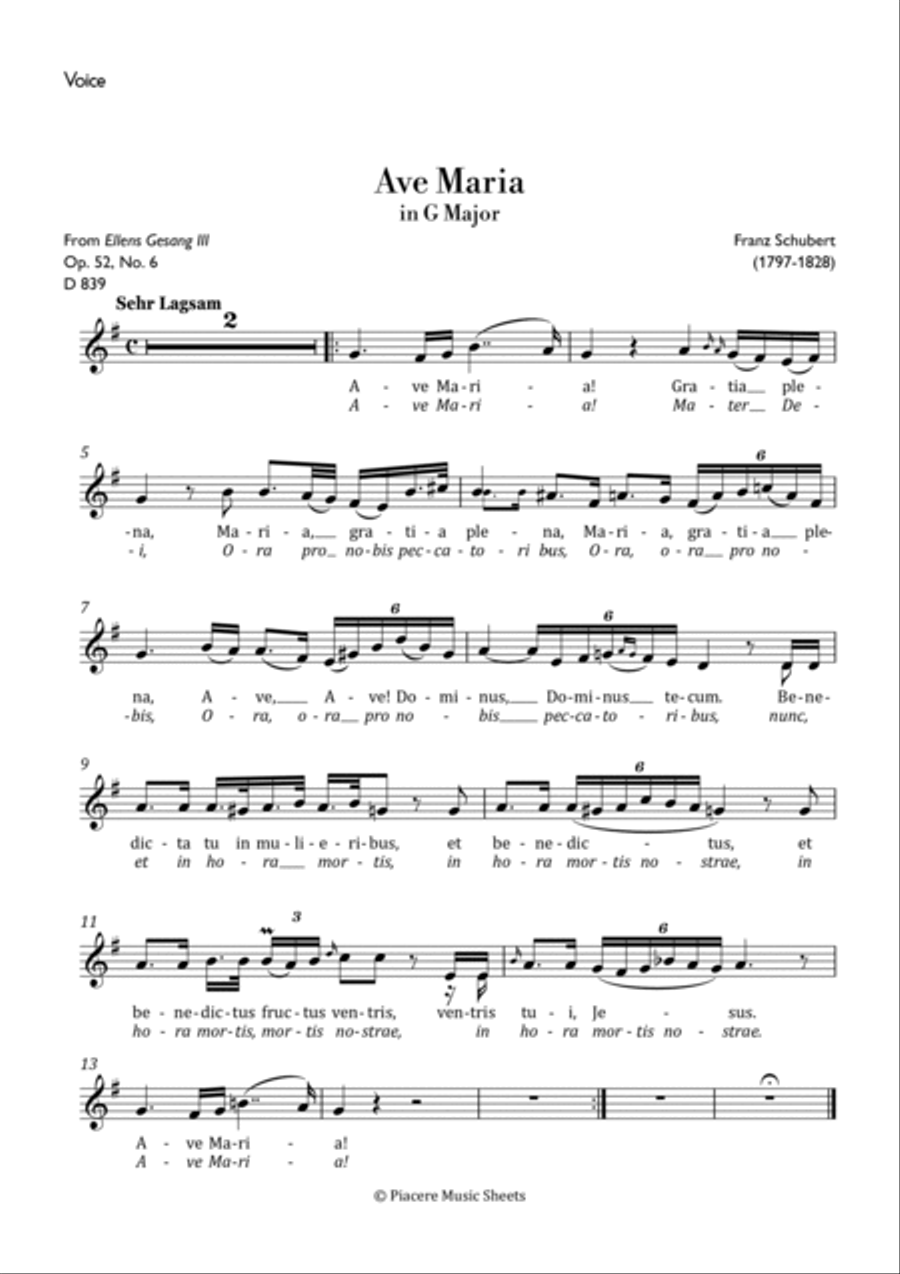 Schubert - Ave Maria in G Major - Intermediate Voice scores gallery preview page 5