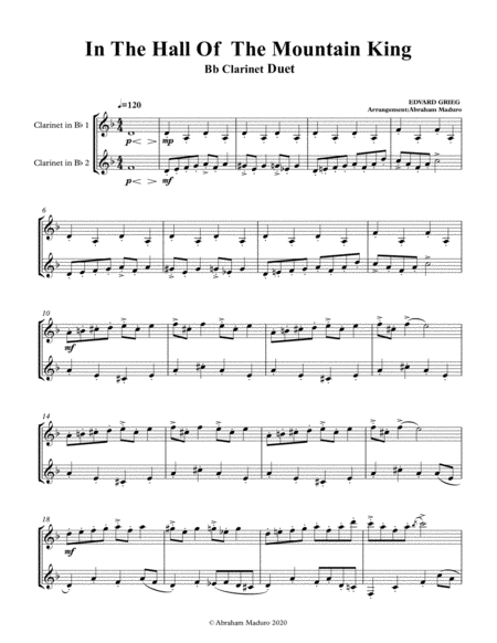 In The Hall Of The Mountain King Bb Clarinet Duet-Score and Parts image number null