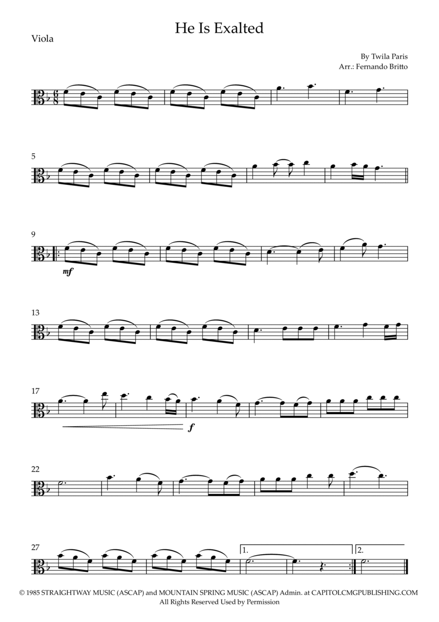 He Is Exalted Viola Solo scores gallery preview page 1