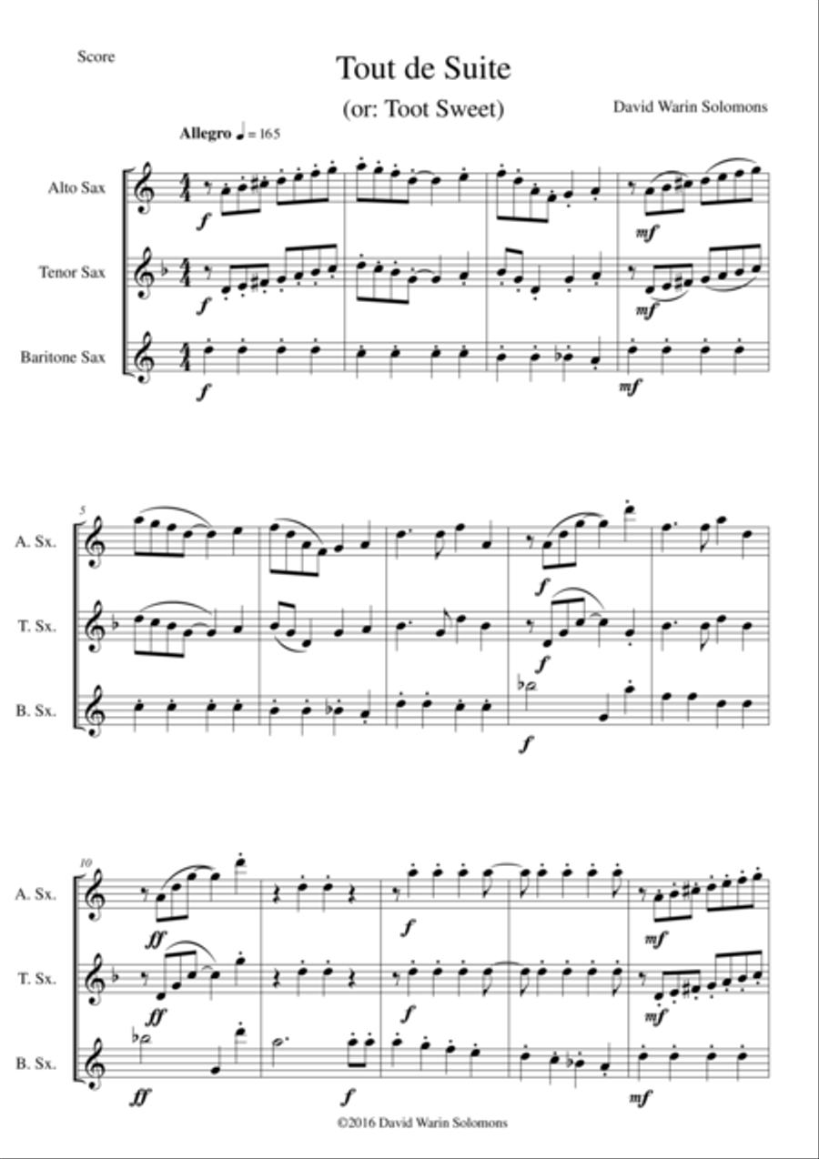 Tout de Suite (or Toot Sweet) for saxophone trio Woodwind Trio scores gallery preview page 1