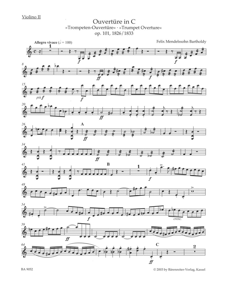 Ouverture C major, Op. 101 'Trompeten-Ouverture' Violin scores gallery preview page 1