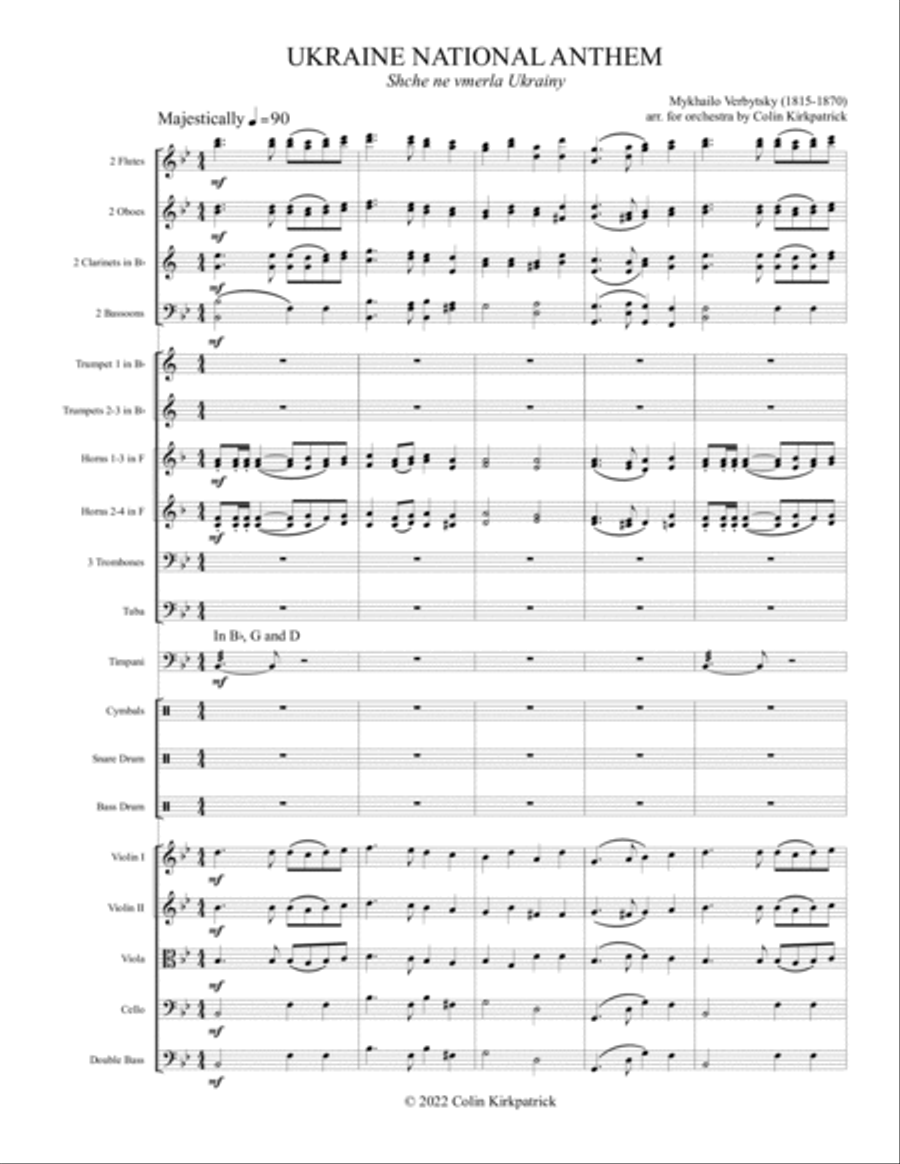 Ukraine National Anthem (Orchestra) - Shche ne vmerla Ukrainy Full Orchestra scores gallery preview page 2