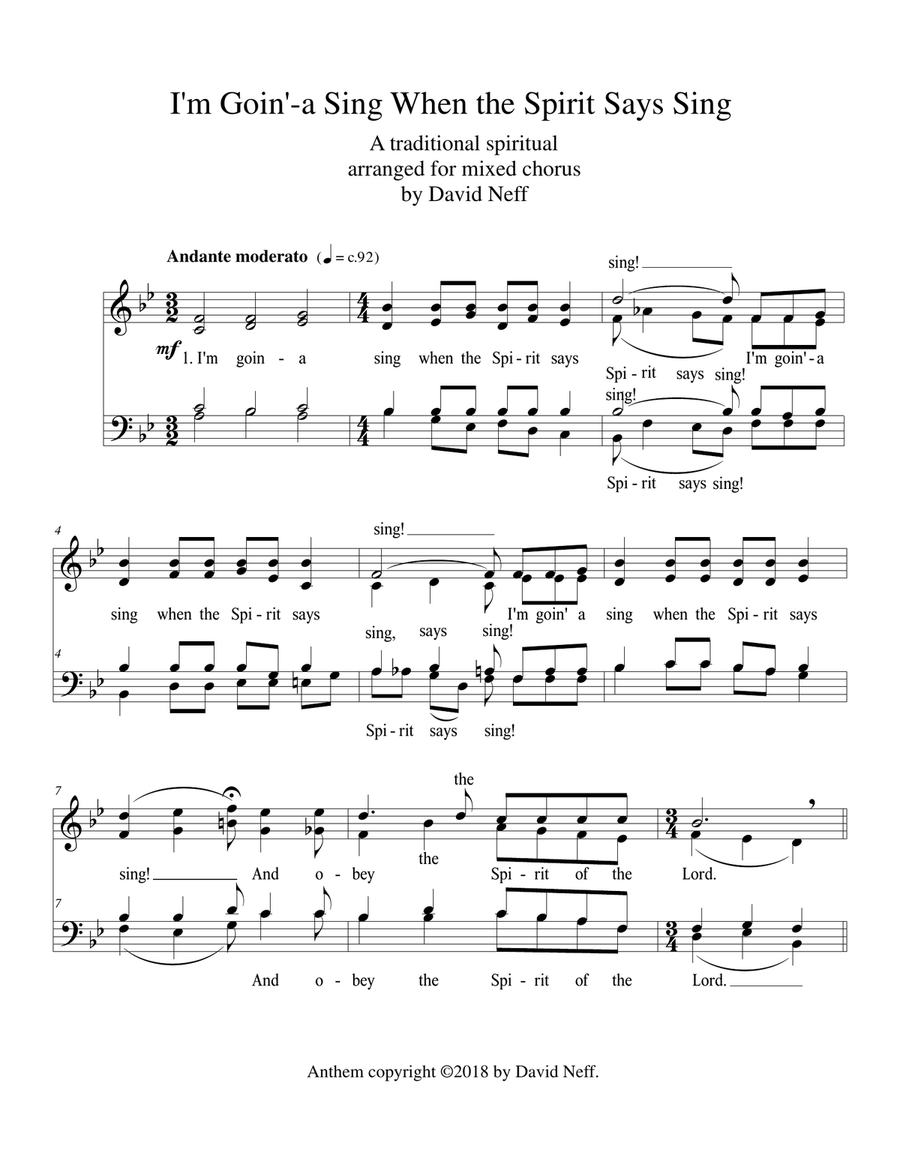 I'm Goin'-a Sing When the Spirit Says Sing (I'm Gonna Sing) 4-Part scores gallery preview page 1