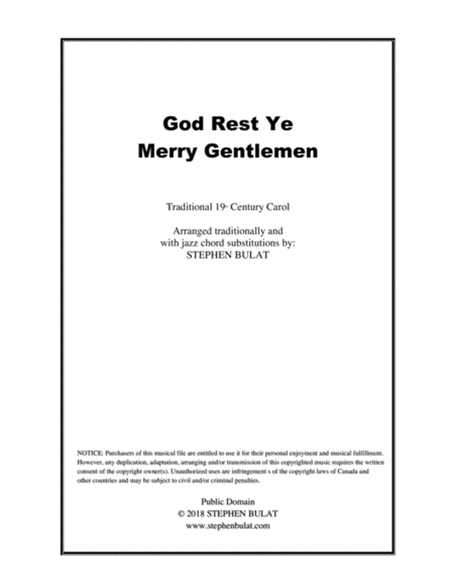 God Rest Ye Merry Gentlemen - Lead sheet arranged in traditional and jazz style (key of Em)