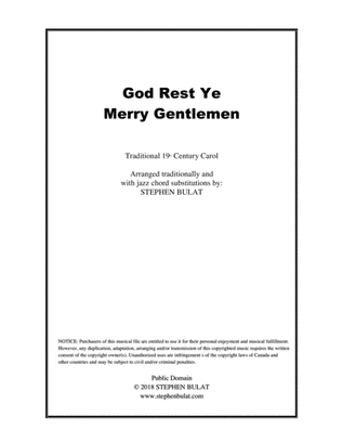 God Rest Ye Merry Gentlemen - Lead sheet arranged in traditional and jazz style (key of Em)