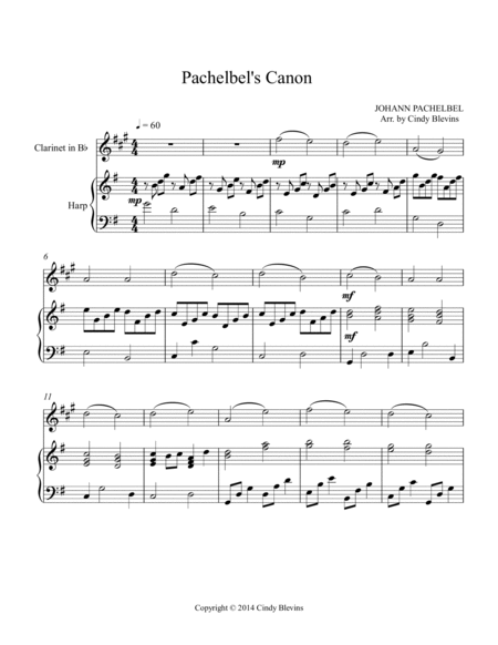 Pachelbel's Canon in D (in G), for Harp and Clarinet image number null