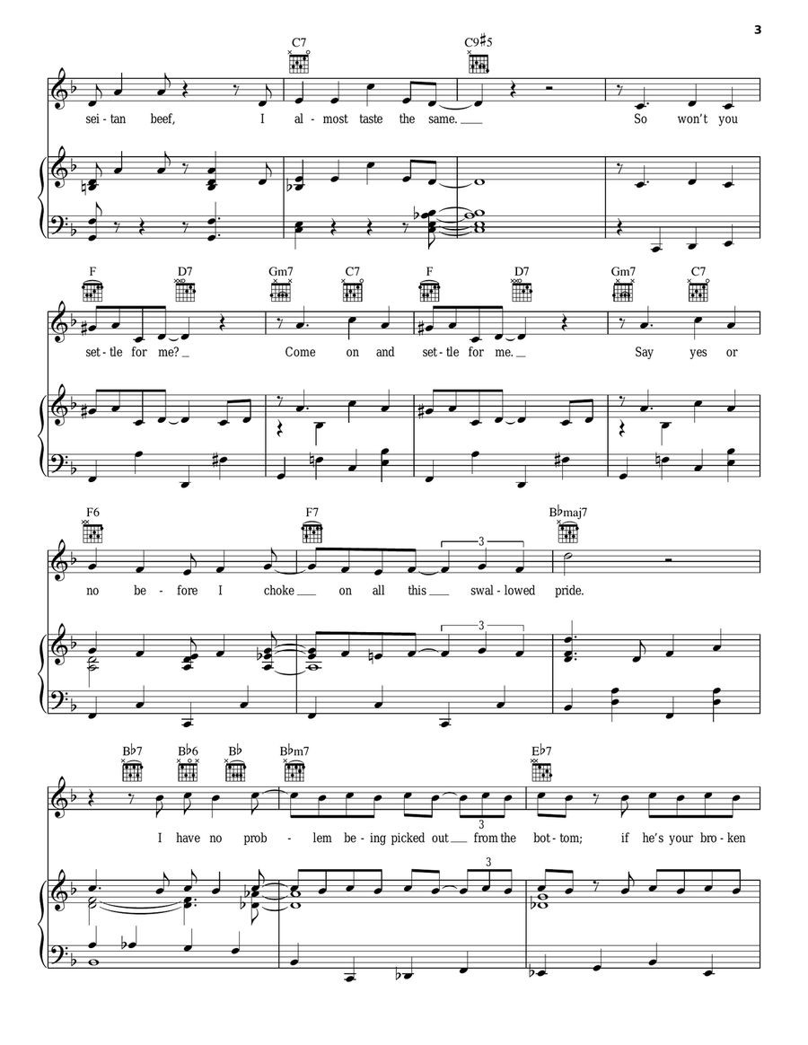 Settle For Me Piano, Vocal, Guitar scores gallery preview page 3