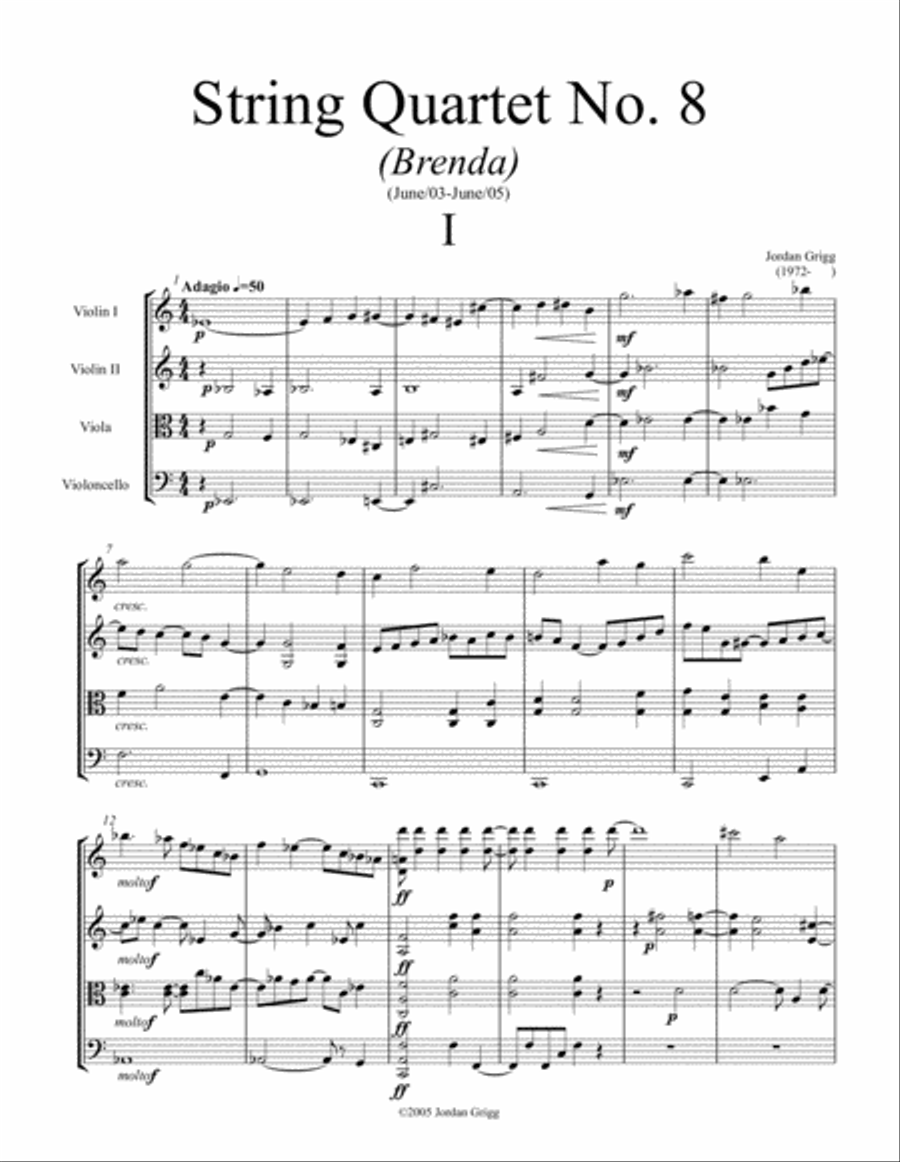 String Quartet No.8 (Brenda) Score and parts String Quartet scores gallery preview page 1