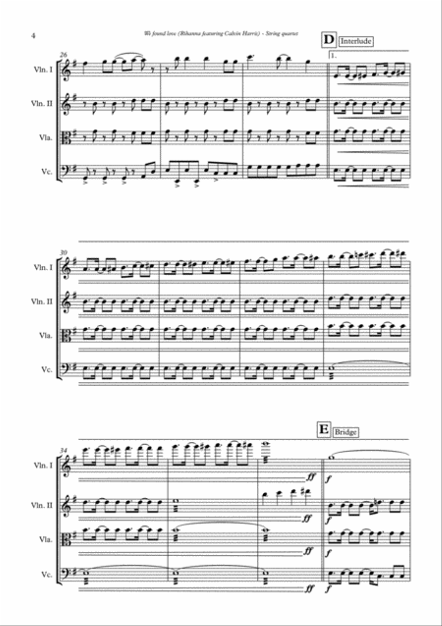 We Found Love String Quartet scores gallery preview page 4