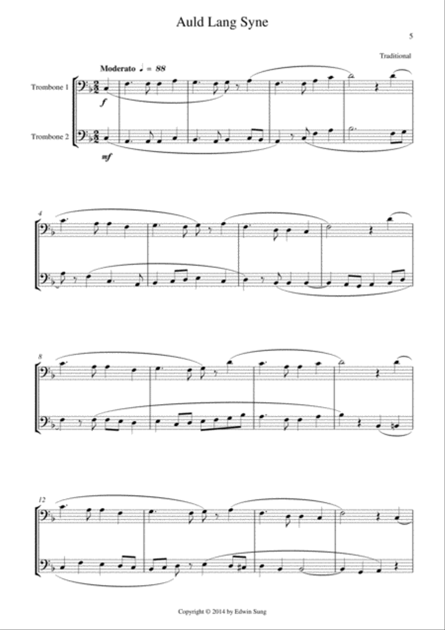 15 Popular Christmas Songs for Trombone Duet (Suitable for beginning / intermediate trombonists) Trombone Duet scores gallery preview page 5