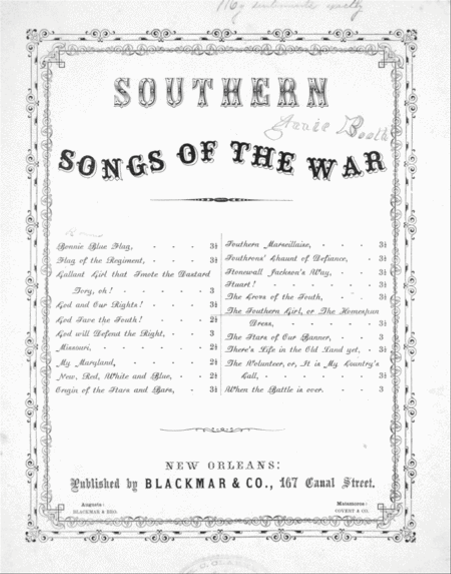 Southern Songs of the War. The Southern Girl, or, The Homespun Dress Voice scores gallery preview page 1