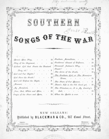 Southern Songs of the War. The Southern Girl, or, The Homespun Dress