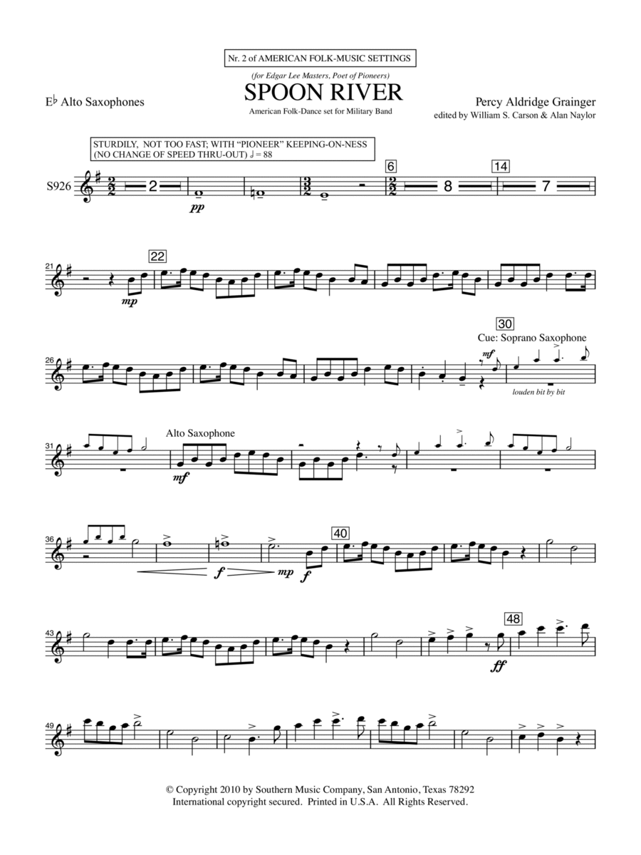 Spoon River - Alto Sax Spoon River - Alto Sax Concert Band scores gallery preview page 1