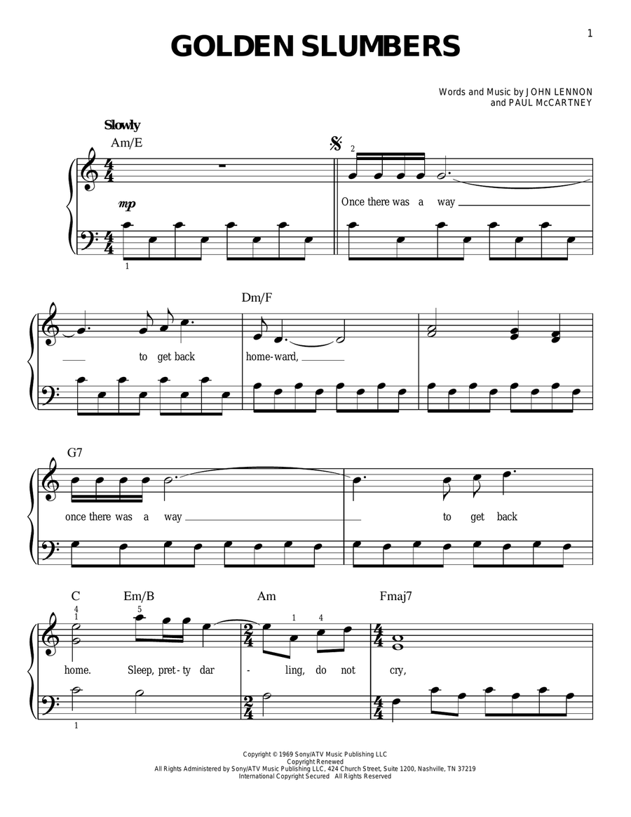 Golden Slumbers Easy Piano scores gallery preview page 1
