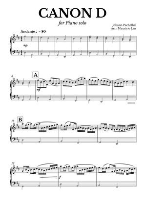Canon in D for Piano solo easy version