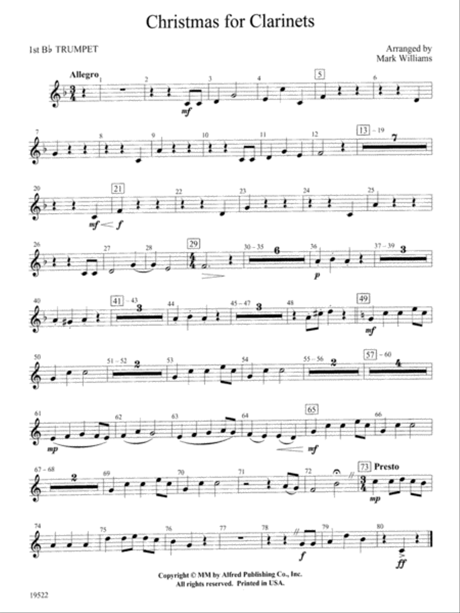 Christmas for Clarinets: 1st B-flat Trumpet Concert Band scores gallery preview page 1