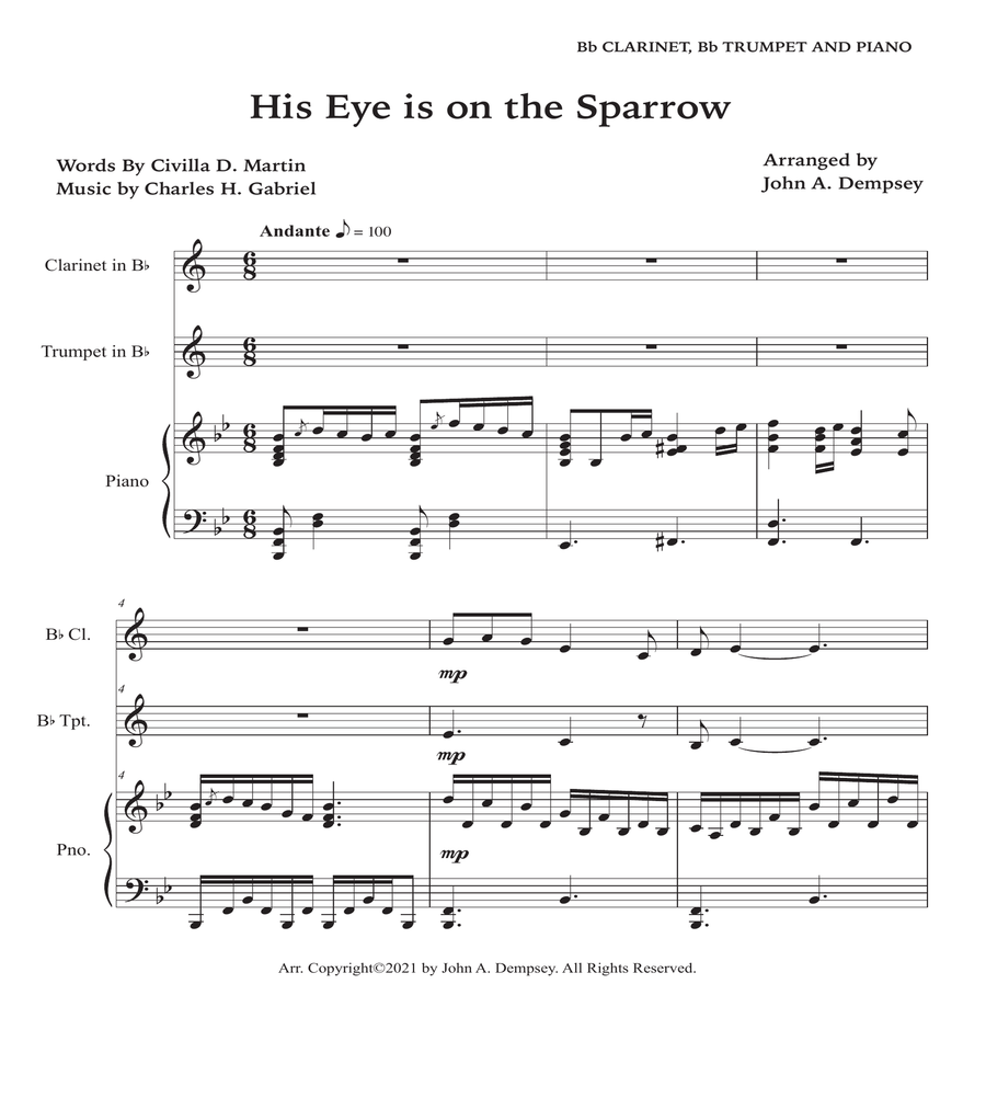His Eye is on the Sparrow (Trio for Clarinet, Trumpet and Piano) image number null