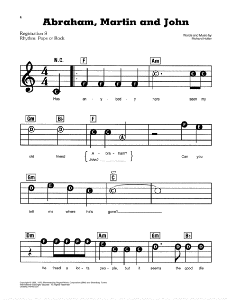 Abraham, Martin And John Electronic Keyboard scores gallery preview page 1