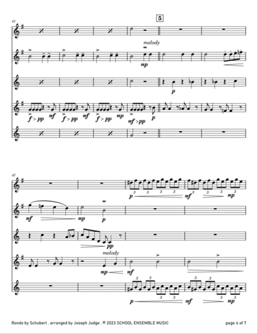 Rondo by Schubert for Saxophone Quartet in Schools Saxophone Quartet scores gallery preview page 4