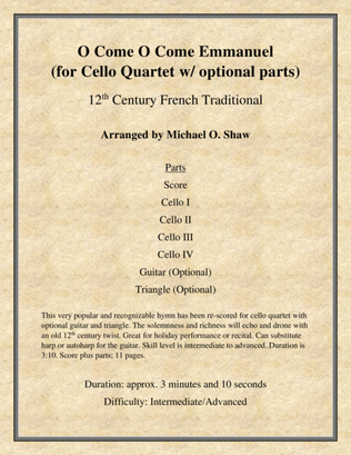 O Come O Come Emmanuel for Cello Quartet