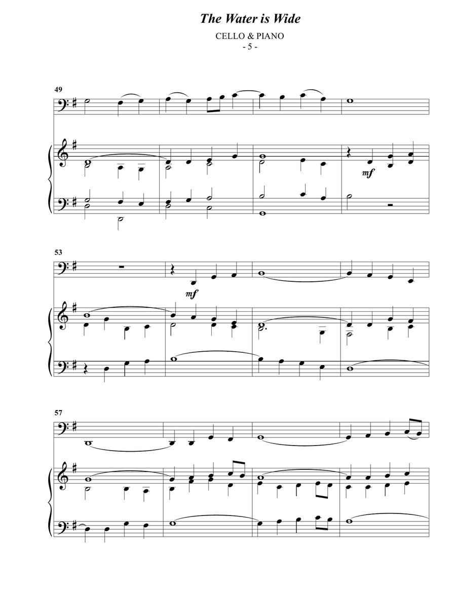 The Water is Wide for Cello & Piano Piano scores gallery preview page 5