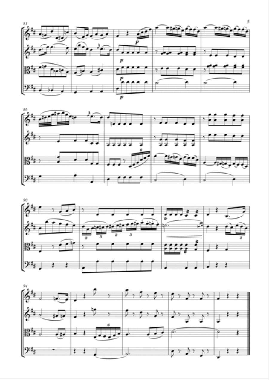 Adagio from Mozart's Clarinet Concerto for String Quartet String Quartet scores gallery preview page 5
