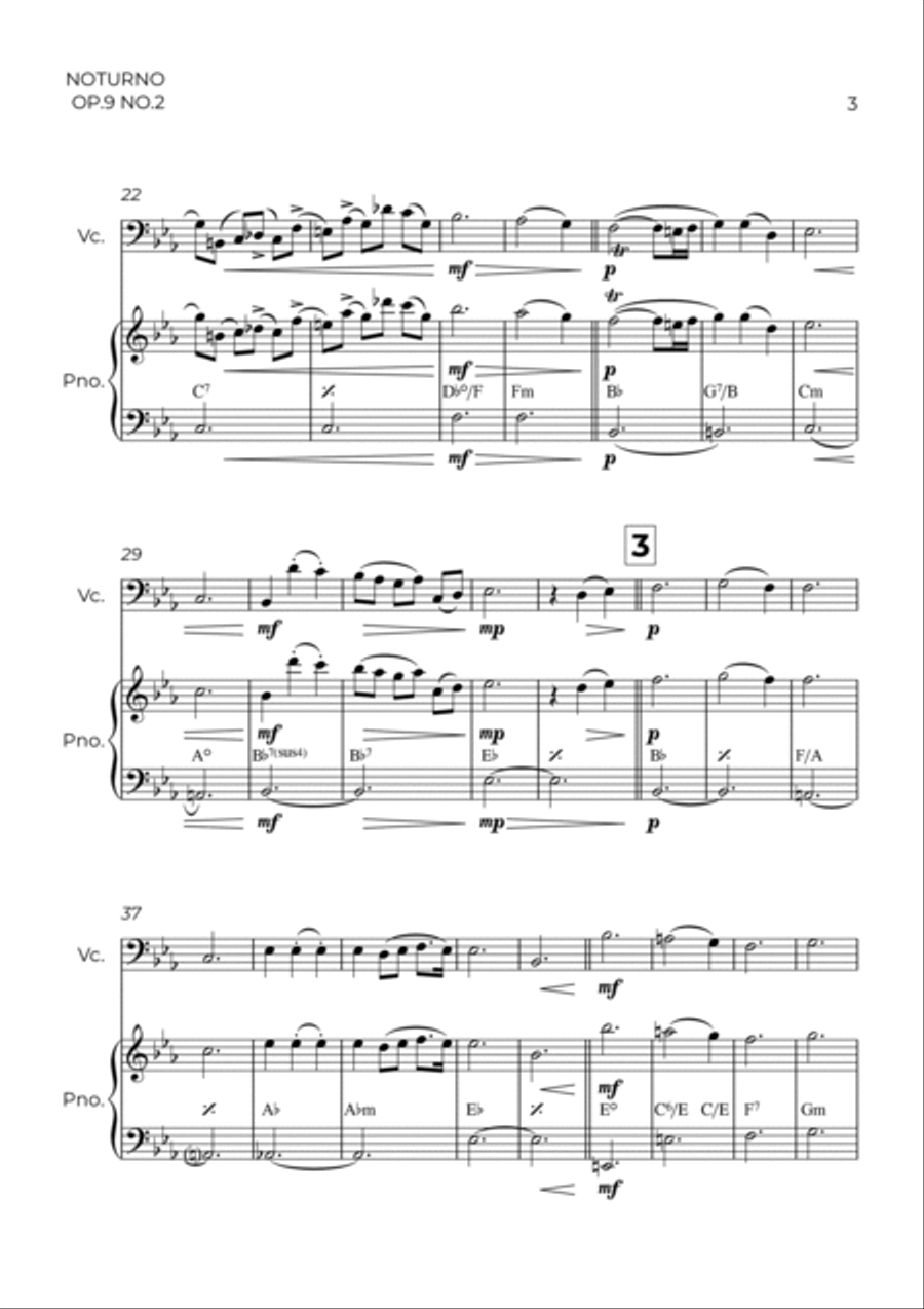 NOTURNO OP.9 NO.2 - CHOPIN - CELLO & PIANO Piano scores gallery preview page 3