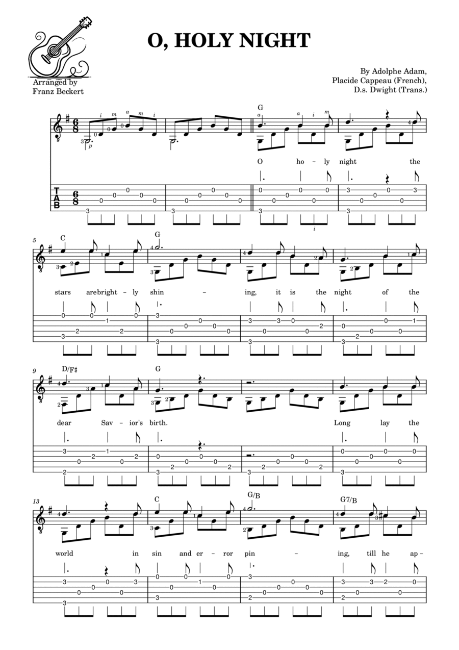 O, Holy Night Classical Guitar scores gallery preview page 1