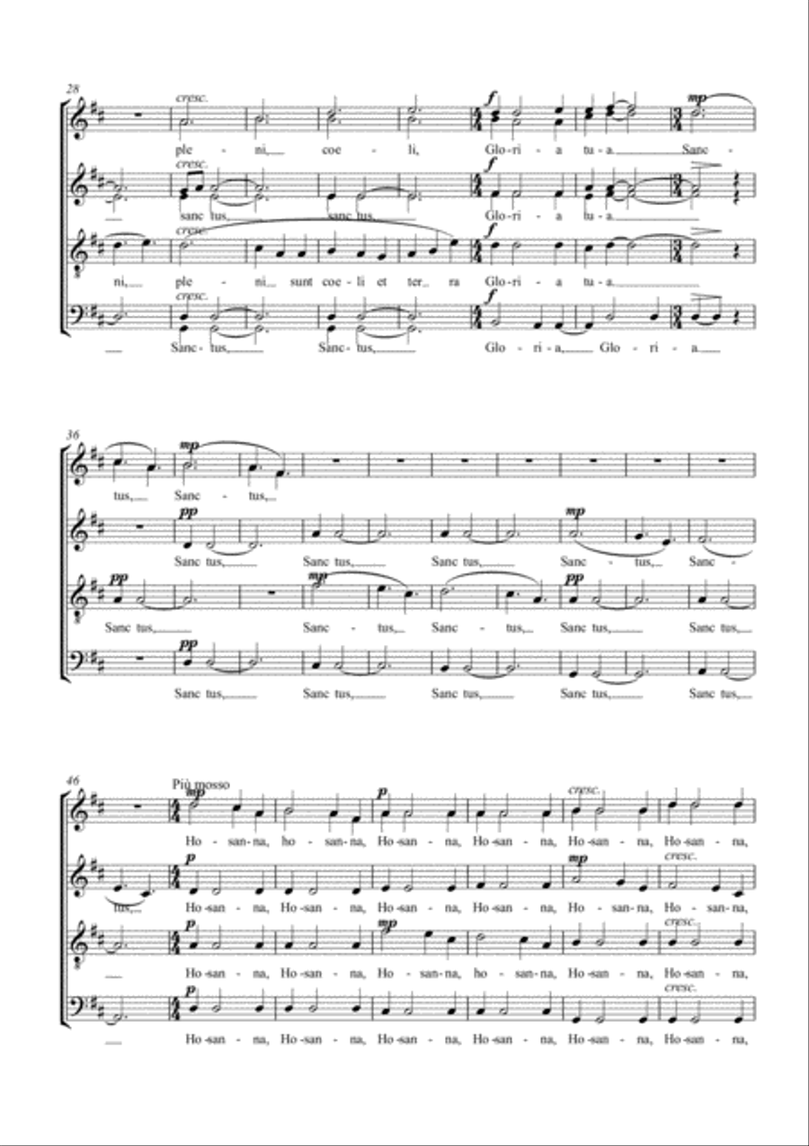 Sanctus 2011 (in Latin) in D for SATB choir, by Simon Peberdy 4-Part scores gallery preview page 2