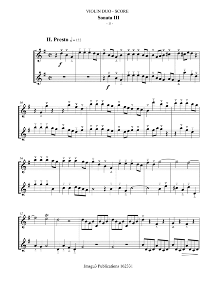 Handel: Sonata No. 3 for Violin Duo String Duet scores gallery preview page 3