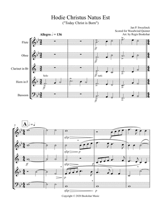 Book cover for Hodie Christus Natus Est (Woodwind Quintet - 1 Flute, 1 Oboe, 1 Clar, 1 Hrn, 1 Bassoon)
